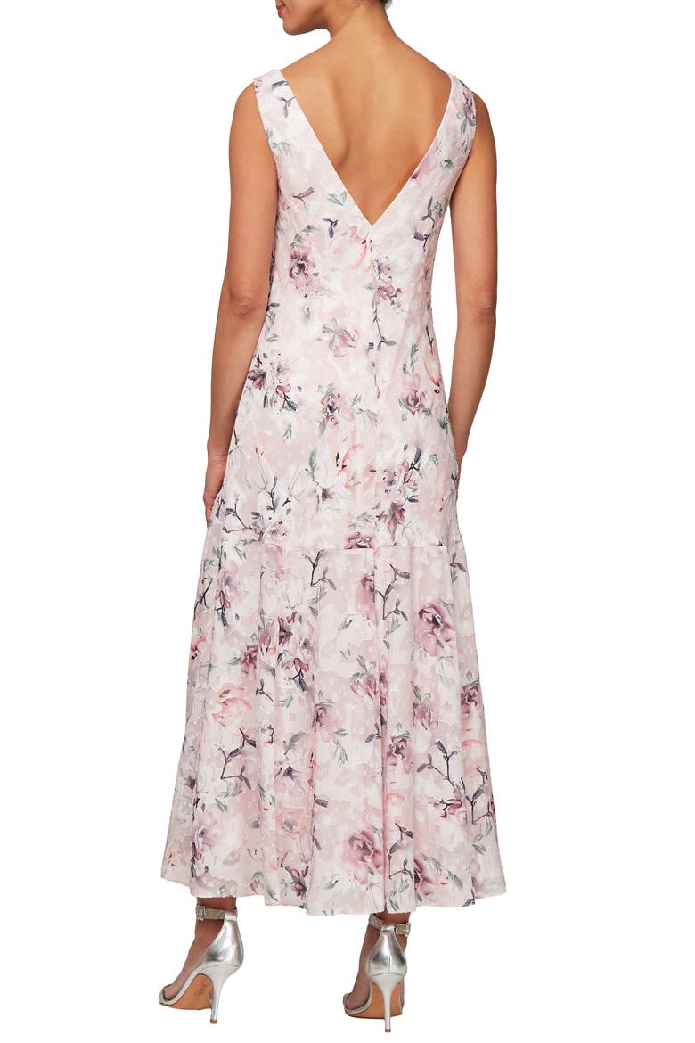 Floral Burnout High/Low Chiffon Dress with Wrap, Alternate, color, BLUSH MULTI