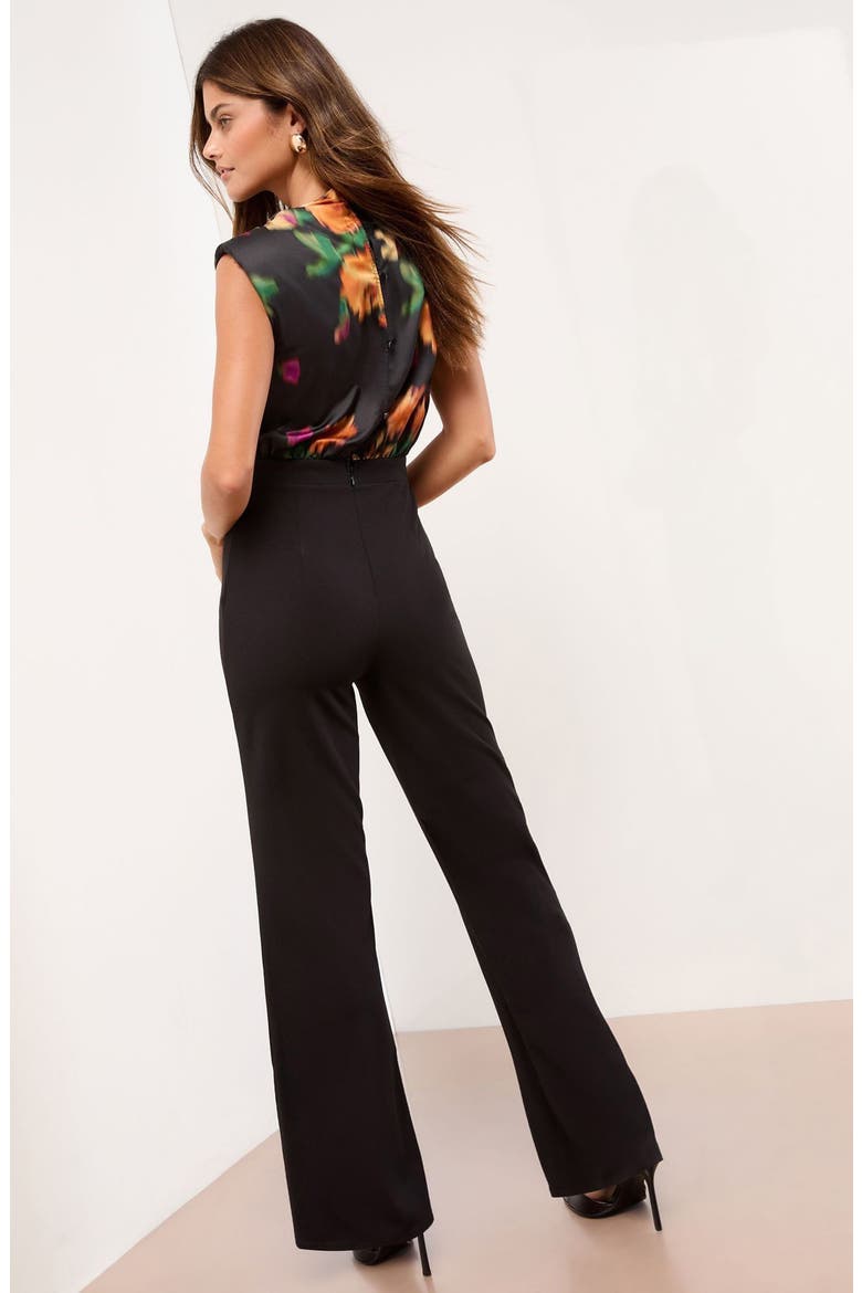Floral Print Flare Jumpsuit, Alternate, color, BLACK