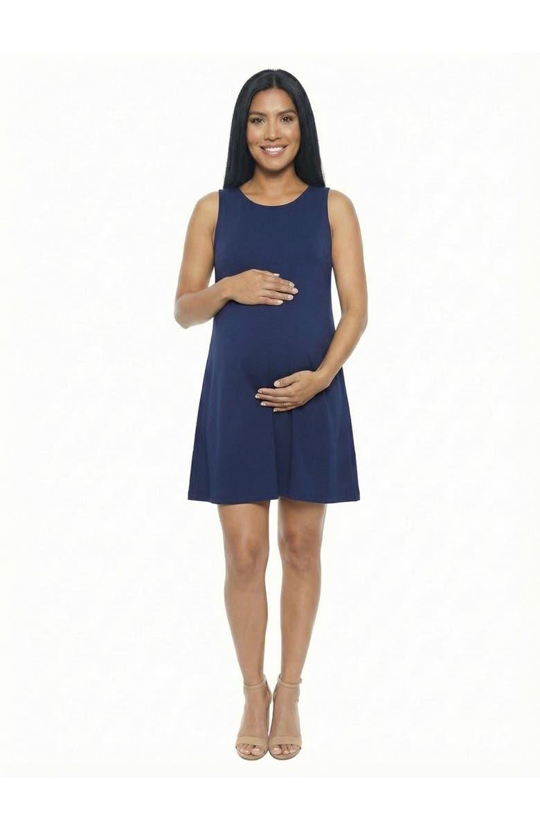24seven Comfort Apparel Maternity Round Neck Sleeveless Mini Shift Dress, Main, color, Navy