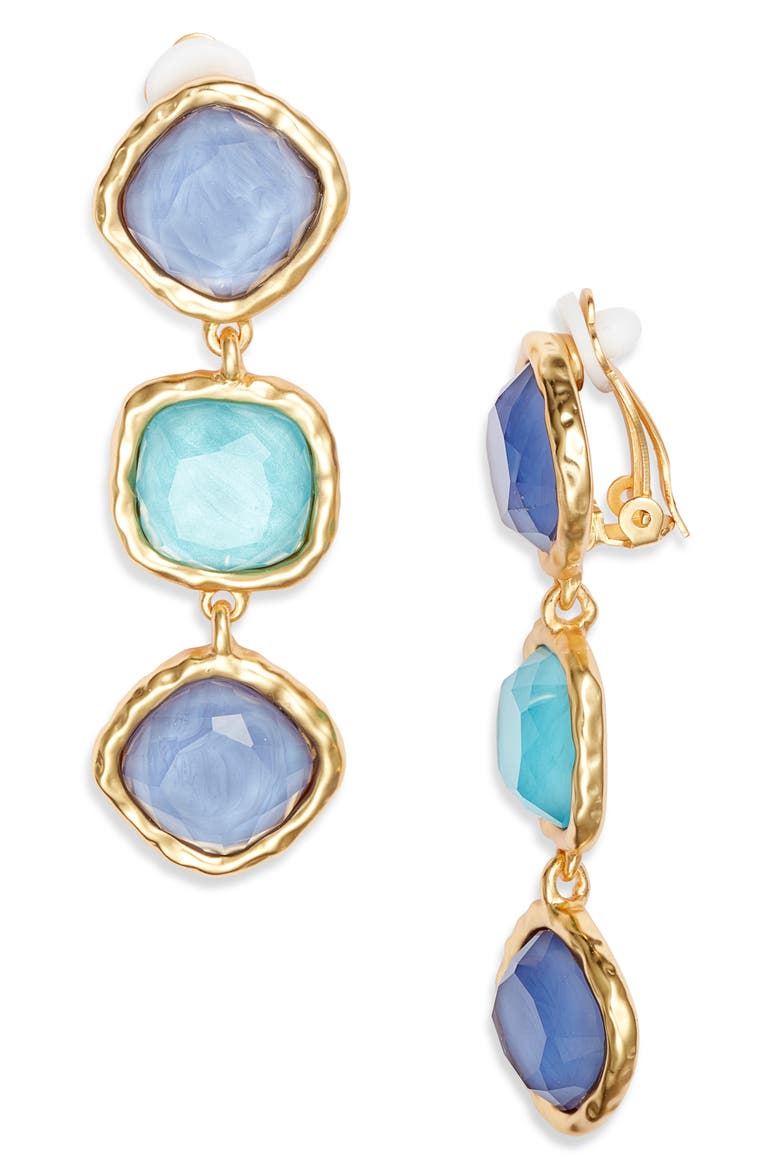 Bezel Trio Clip-On Earrings, Main, color, GOLD/ BLUE