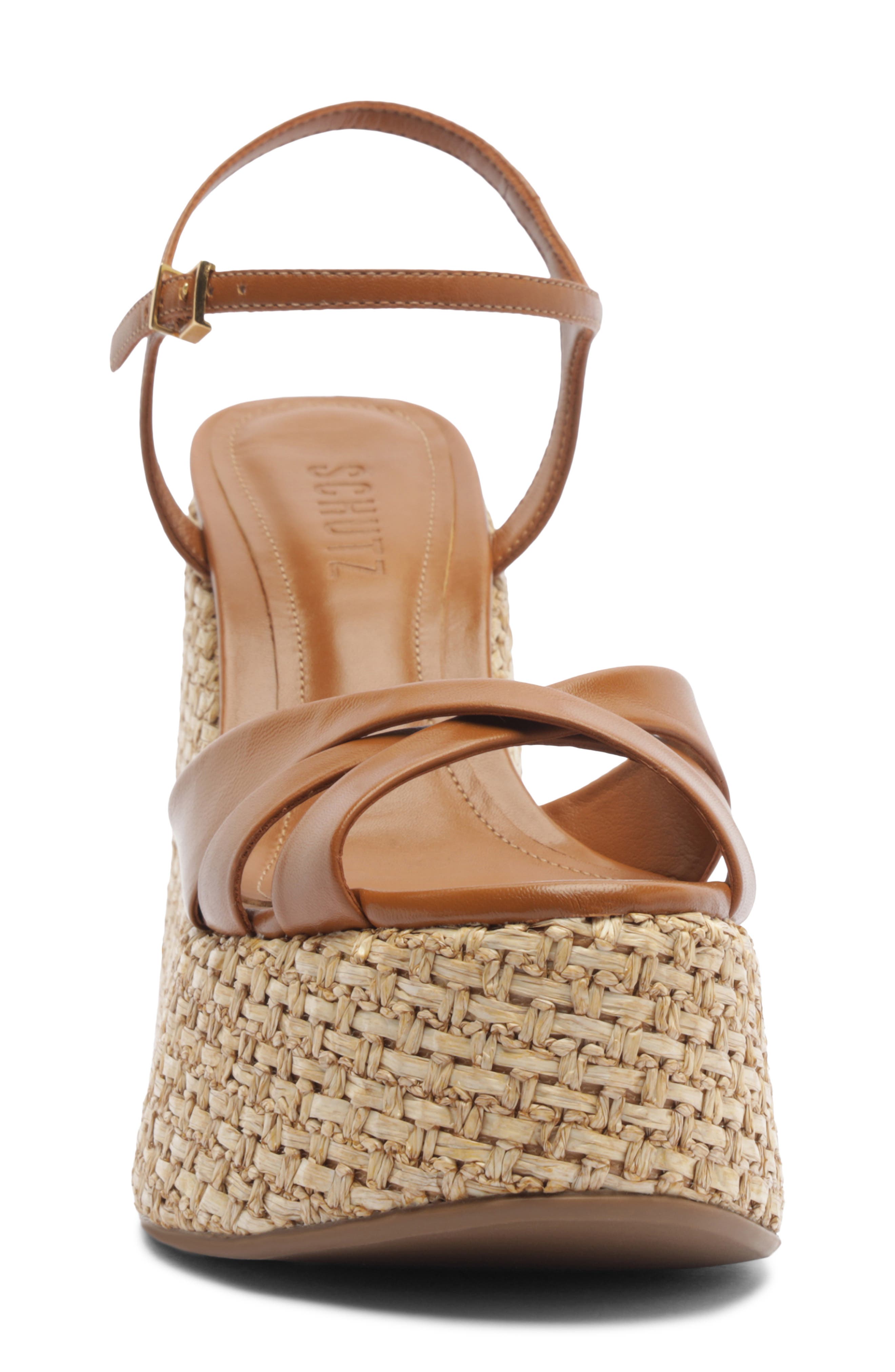 Schutz Keefa Platform Wedge Ankle Strap Sandal, Alternate, color, Burnt Honey