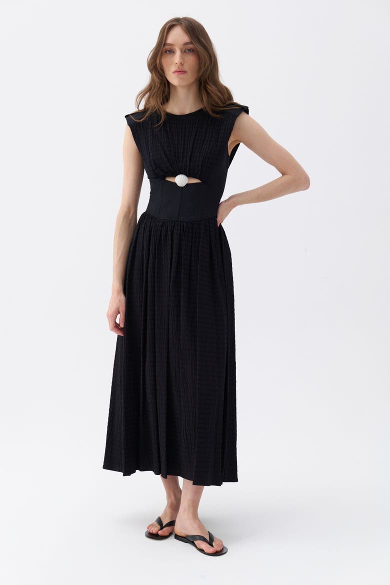 Seashell Acssesorized Cut-Out Dress, Alternate, color, Black