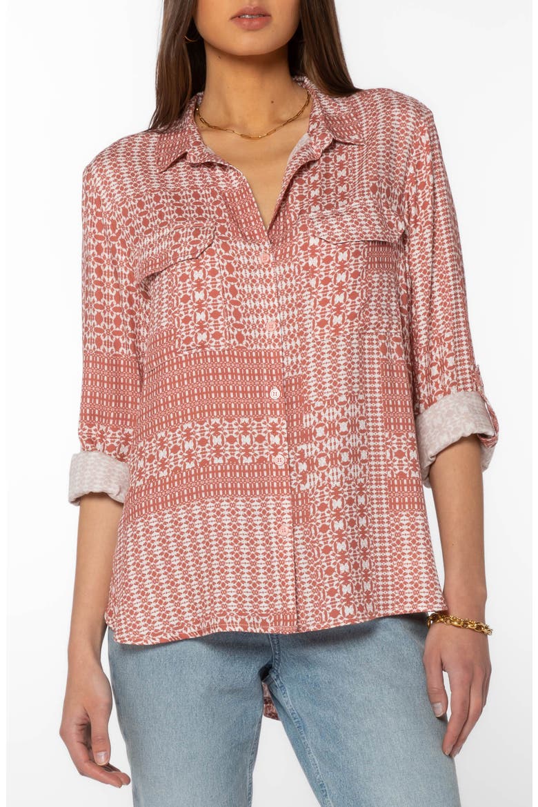 Genovia Roll Tab Button-Up Shirt, Main, color, CLAY GEO PATCHWORK
