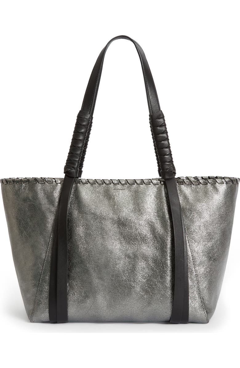 AllSaints Miki East/West Leather Tote, Main, color, Soft Gold