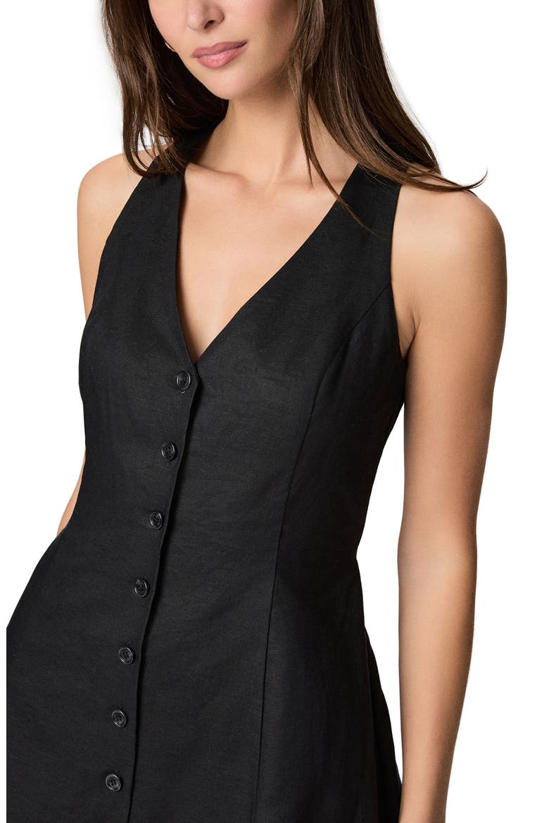 Raye Linen & Cotton Button-Up Fit & Flare Minidress, Alternate, color, BLACK