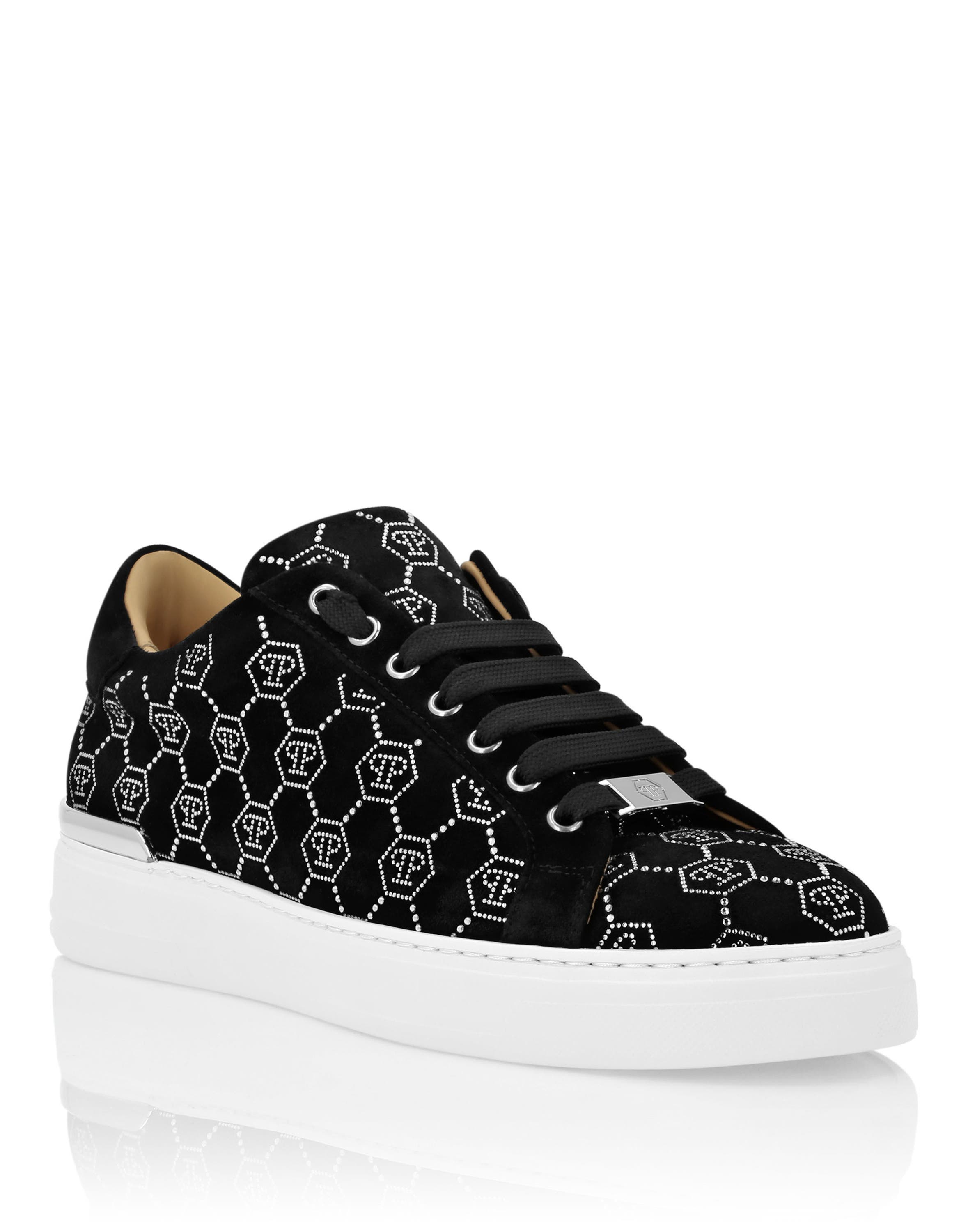 Nappa Leather Lo-Top Sneakers Strass Monogram Men, Main, color, black