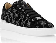 PHILIPP PLEIN Nappa Leather Lo-Top Sneakers Strass Monogram Men