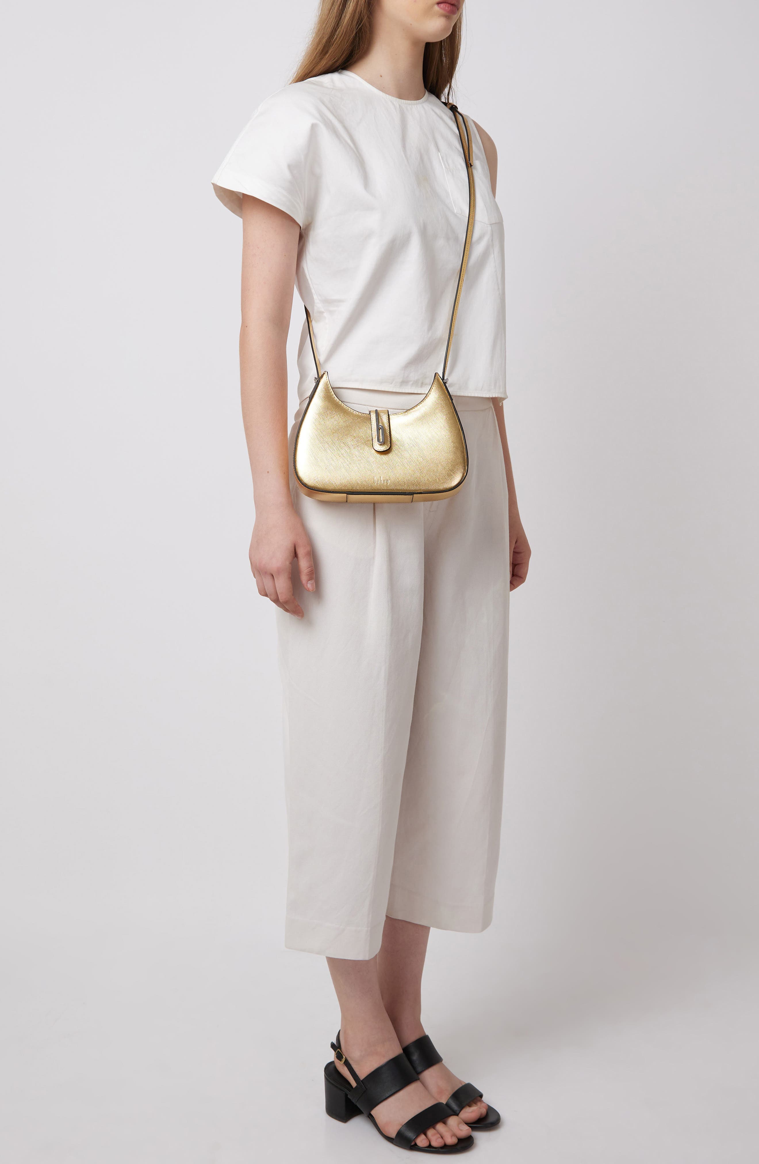 Mini Leena Metallic Leather Crossbody Bag, Alternate, color, GOLD