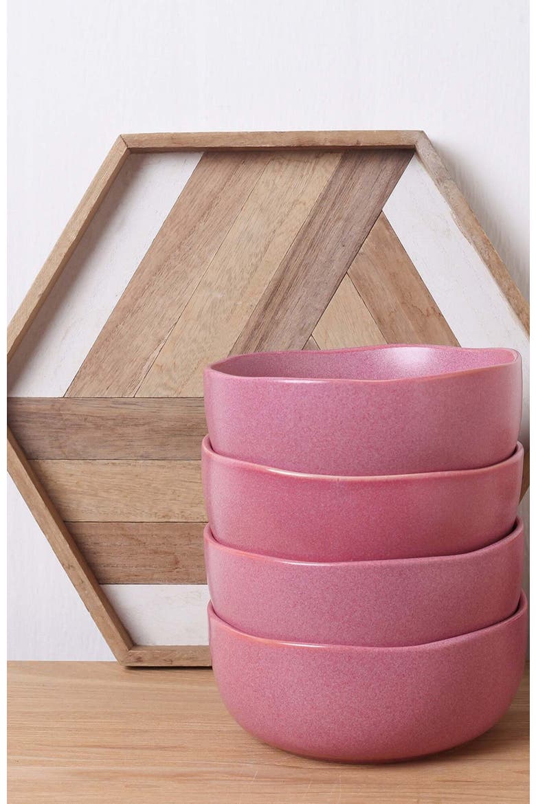 Tom Stoneware 4-Piece Bowl Set, Alternate, color, Pink White