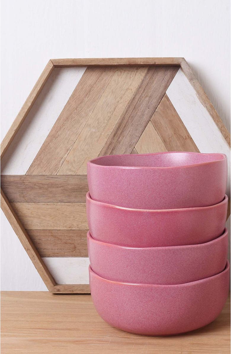 Stone Lain Tom Stoneware 4-Piece Bowl Set, Alternate, color, Pink White