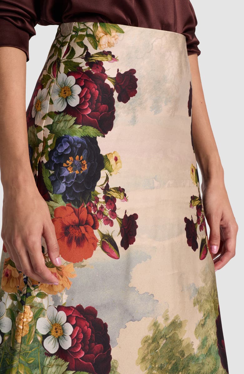 Alice + Olivia Maeve Floral Print Slip Skirt, Alternate, color, Forbidden Forest