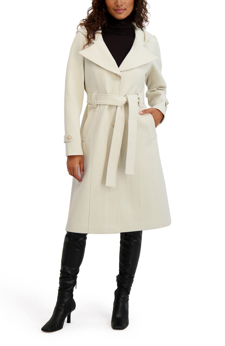 Kensie Belted Plush Trench Coat, Main, color, Ivory