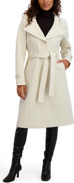 Kensie HOODED BELTED PLUSH FAUX WOOL