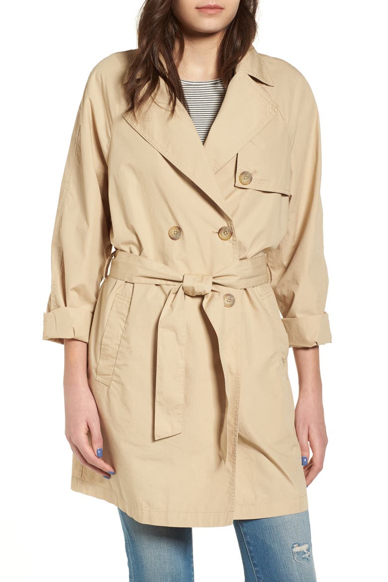 Double Breasted Belted Trench Coat, Alternate, color, BEIGE NOUGAT