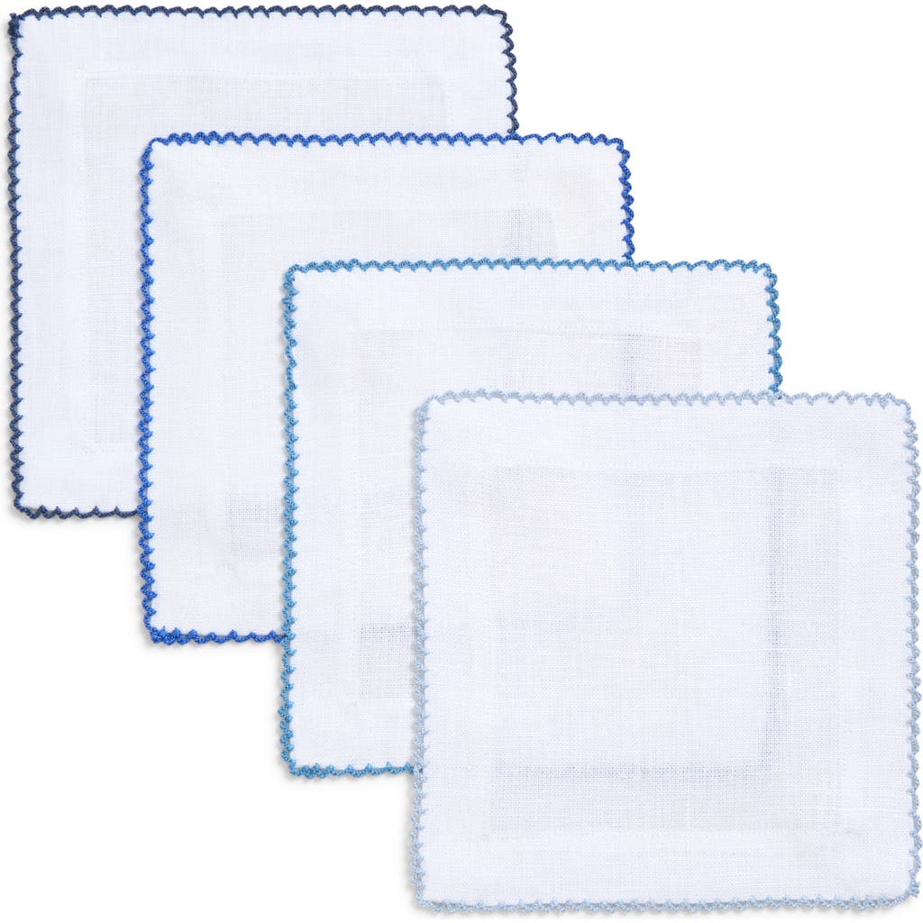 Tina Chen Designs Picot Edge Set Of 4 Linen Cocktail Napkins In Blue