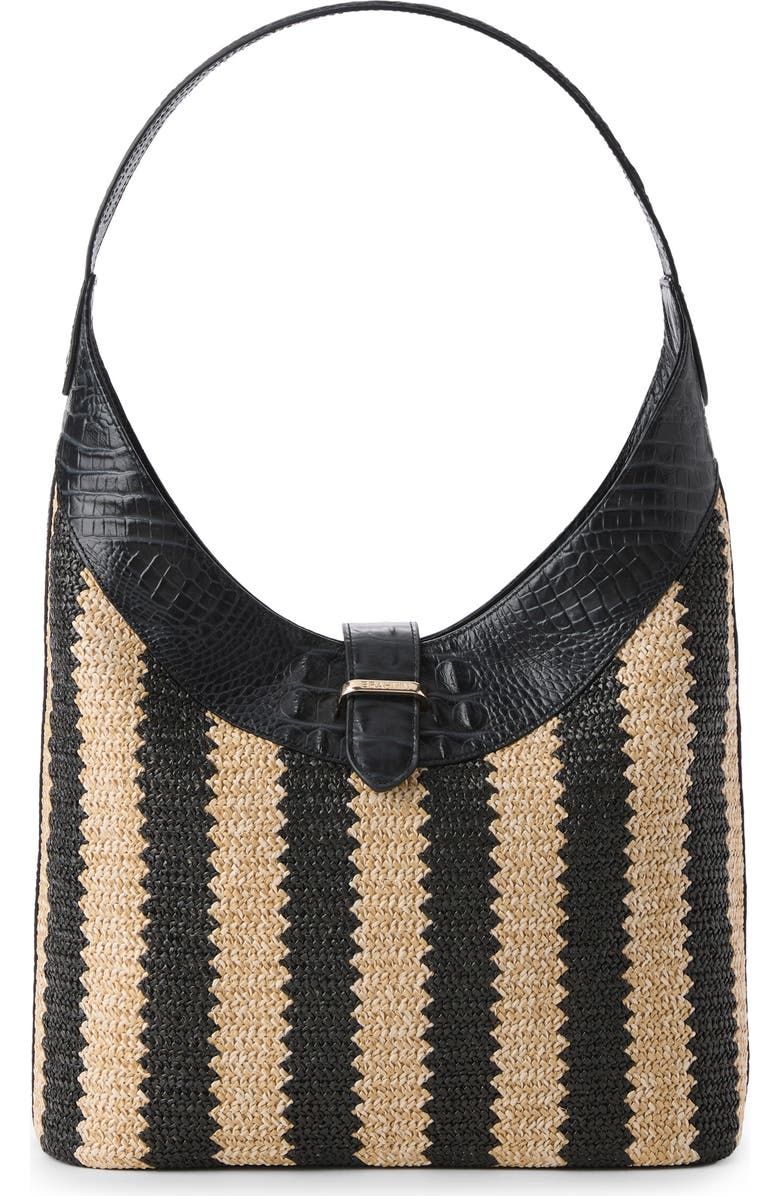 Brahmin Gwynne Croc Embossed Leather Shoulder Bag, Main, color, Black