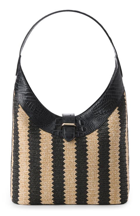 Gwynne Croc Embossed Leather Shoulder Bag