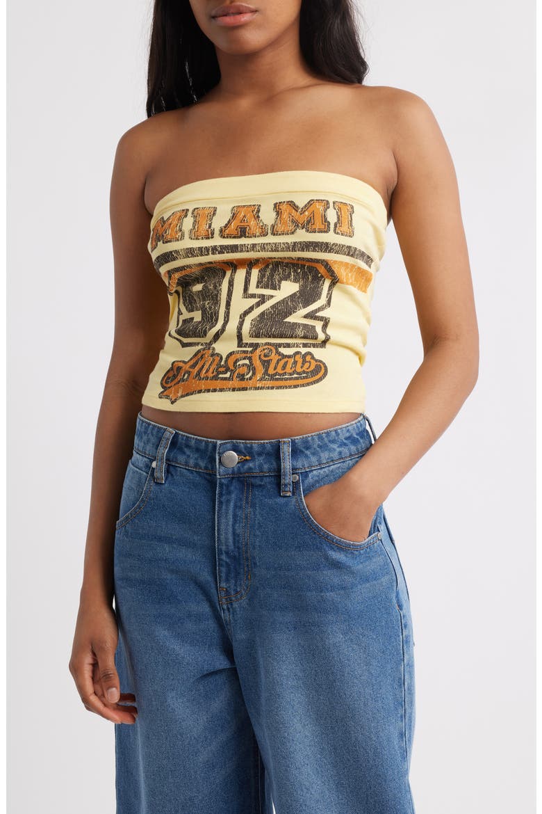 Miami Strapless Bandeau Crop Top, Main, color, YELLOW