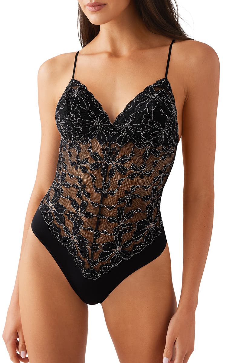 b.tempt'd by Wacoal Feeling Famous Thong Bodysuit, Main, color, Night/ Angel Wing