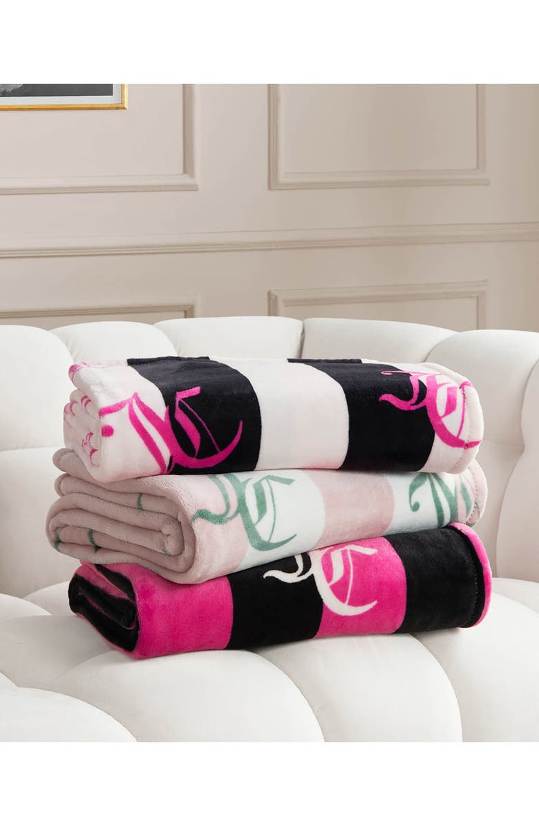 Juicy Couture Cabana Hot Plush Throw Blanket, Alternate, color, Black