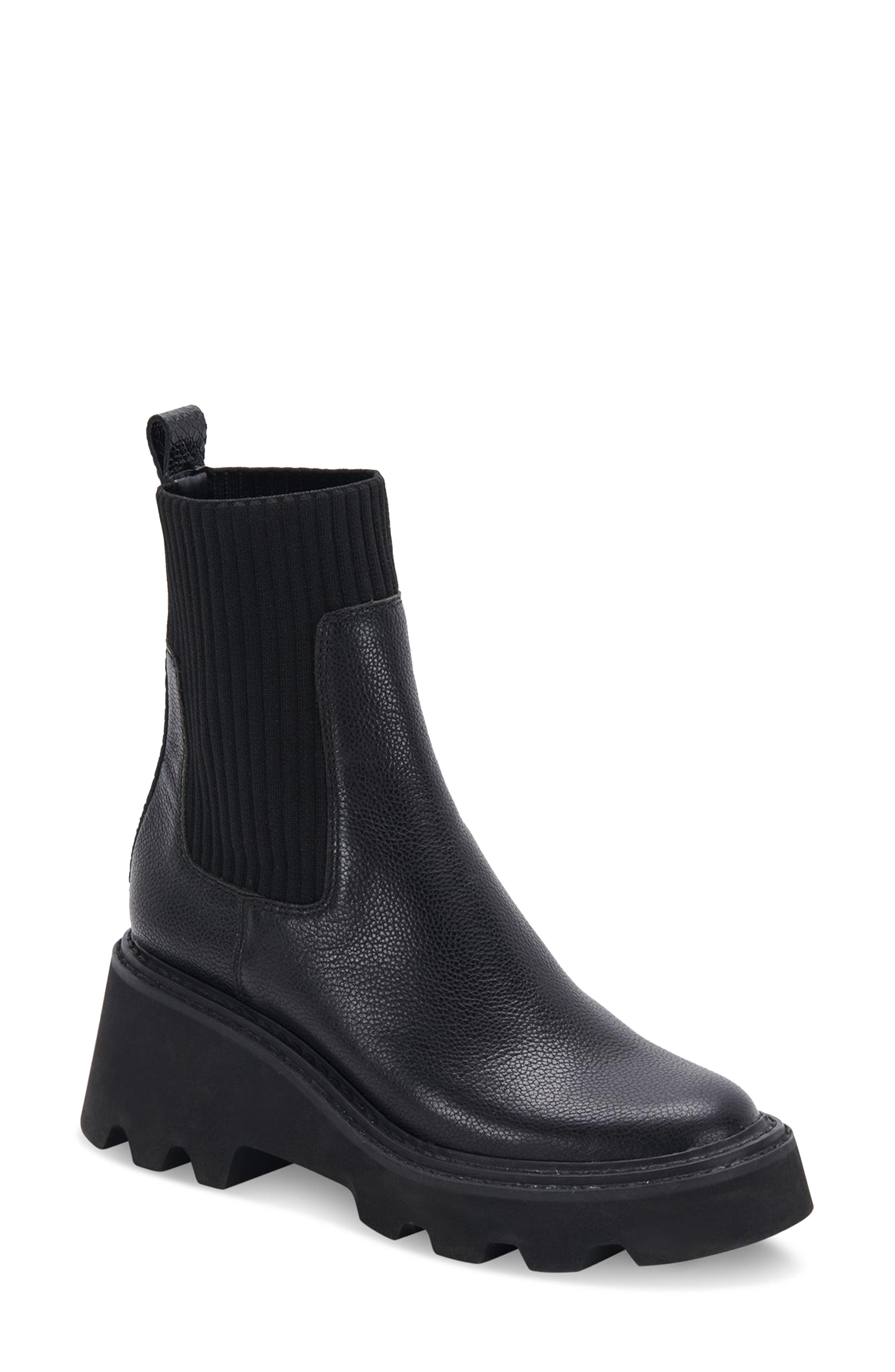 Dolce Vita Hoven H2O Waterproof Platform Lug Sole Bootie, Main, color, Black Leather H2o