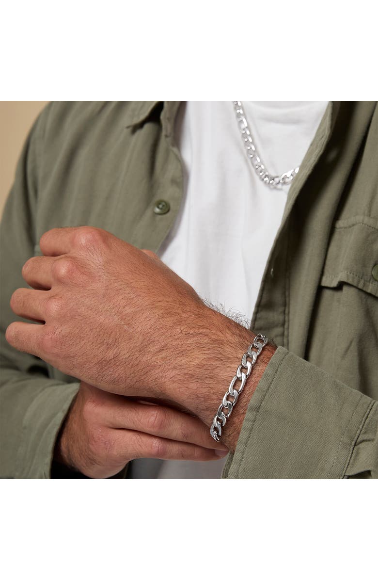 Lucky Brand Stainless Steel Figaro Chain & Bracelet Set, Alternate, color, 48