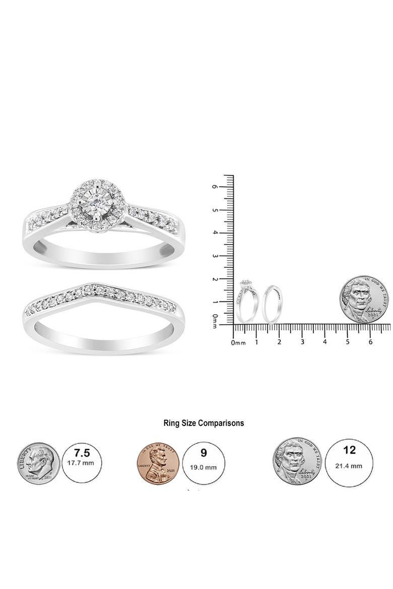 Silver 1/3 Cttw Diamond Halo and Pave Shank Engagement Ring Set, Alternate, color, Silver