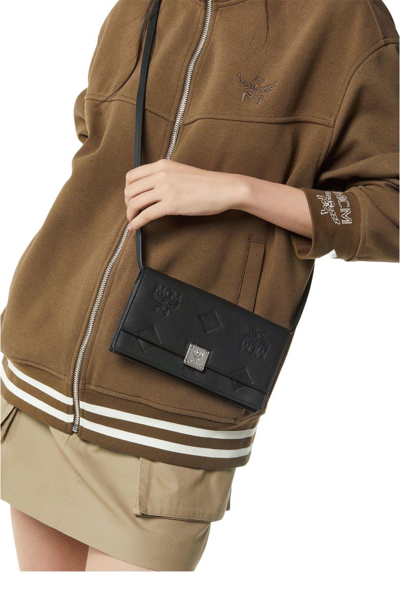 MCM Large Aren Chain Wallet in Embossed Monogram Leather, Alternate, color, Black