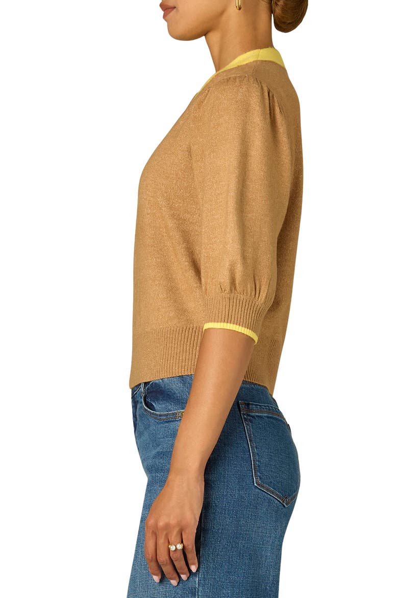 Puff Shoulder Elbow Sleeve Henley Sweater, Alternate, color, GOLDEN SUGAR/MERIGOLD
