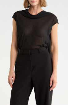Cowl Neck Scarf Detail Sheer Top