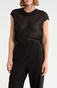 Renee C Cowl Neck Scarf Detail Sheer Top