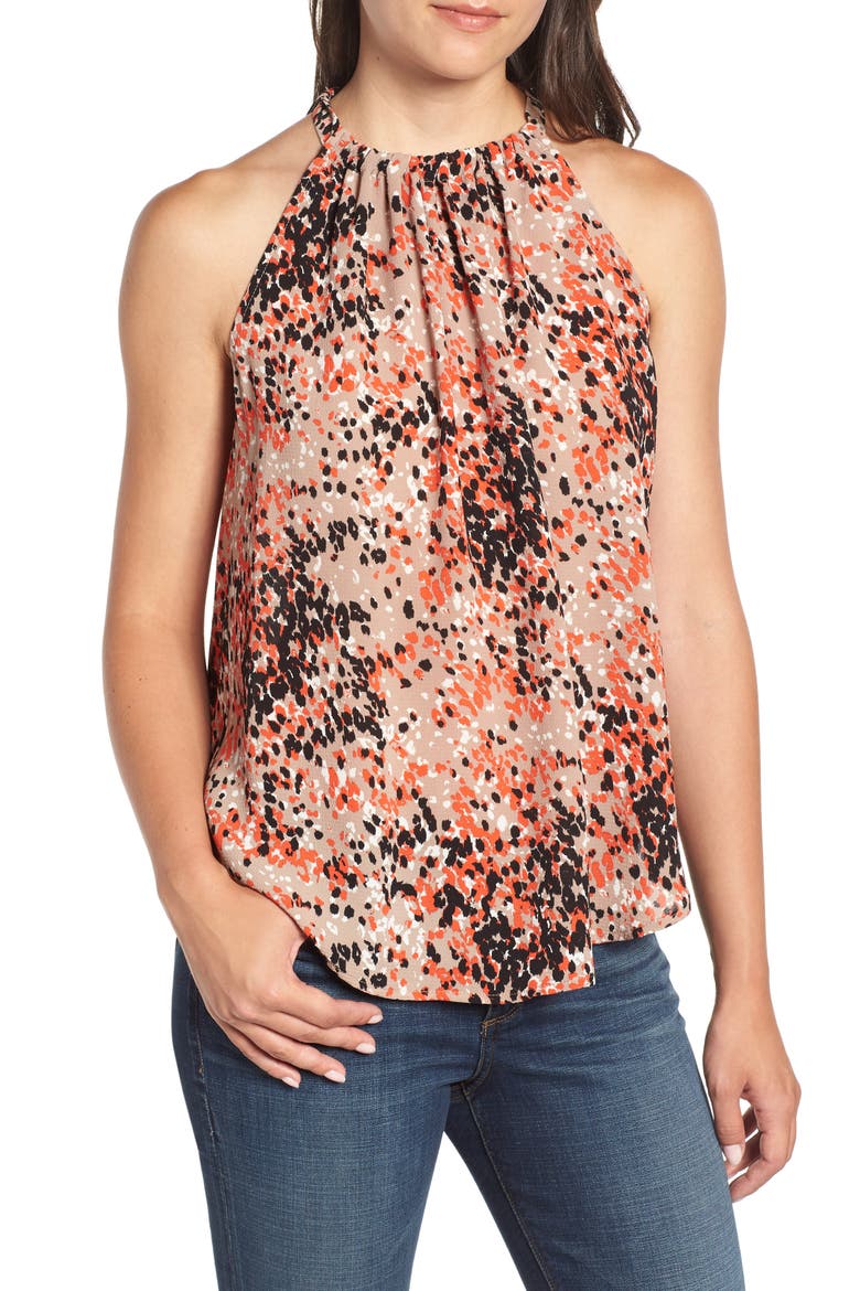 Gibson x Hi Sugarplum! Maroma Halter Top (Nordstrom Exclusive), Main, color, BEIGH RED BLACK DOT
