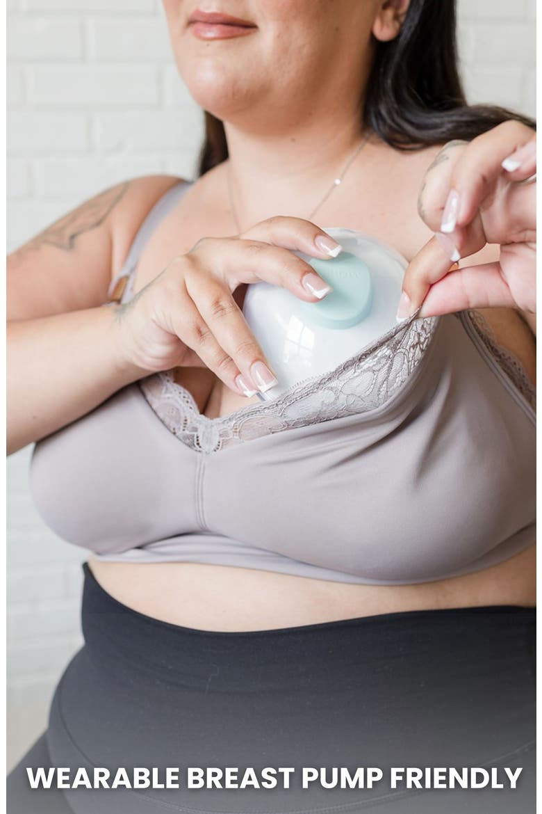 Busty Size - Ella Maternity & Nursing Lace Bralette, Alternate, color, Stone