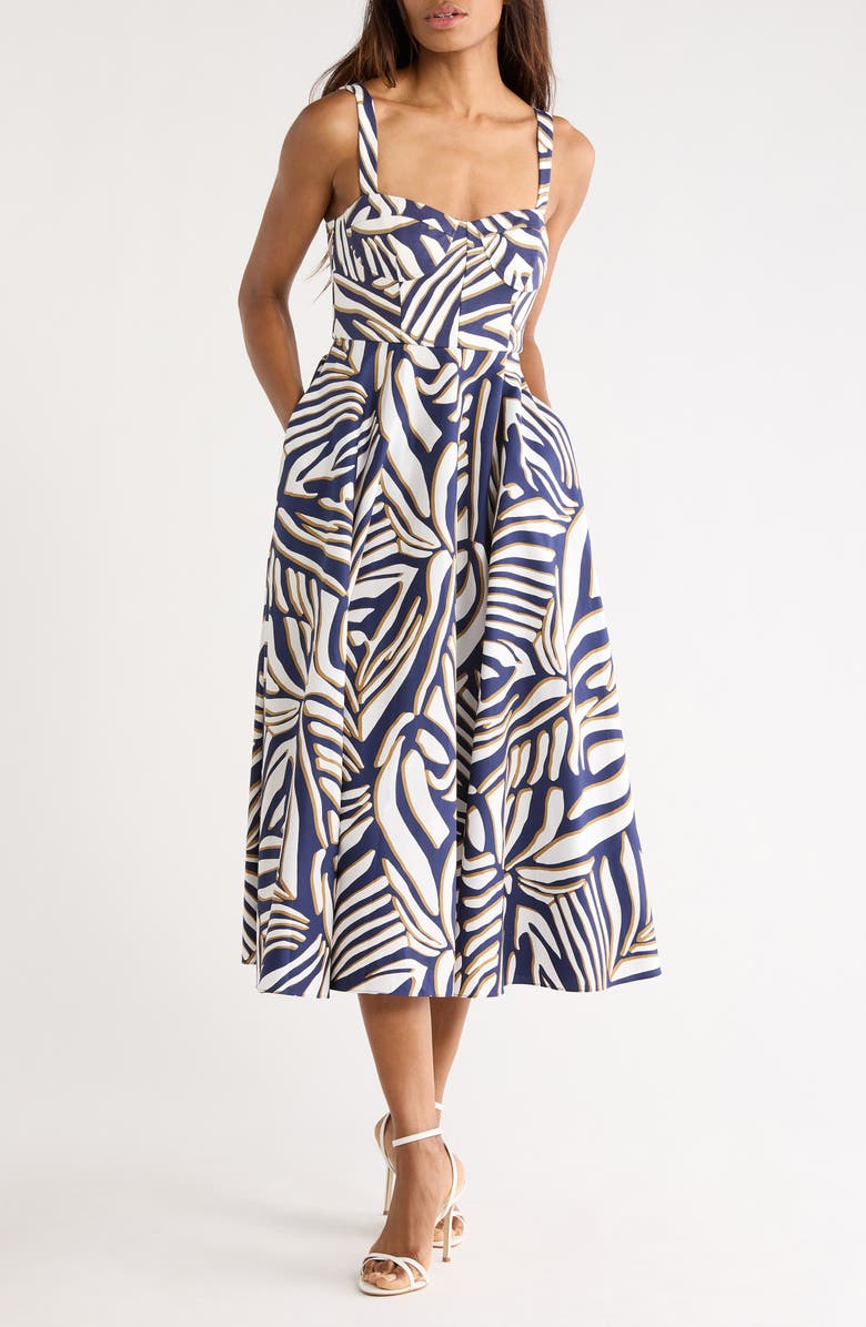 Diane von Furstenberg Audrey Floral Print Sleeveless Sundress, Main, color, Savanna Shadow Navy