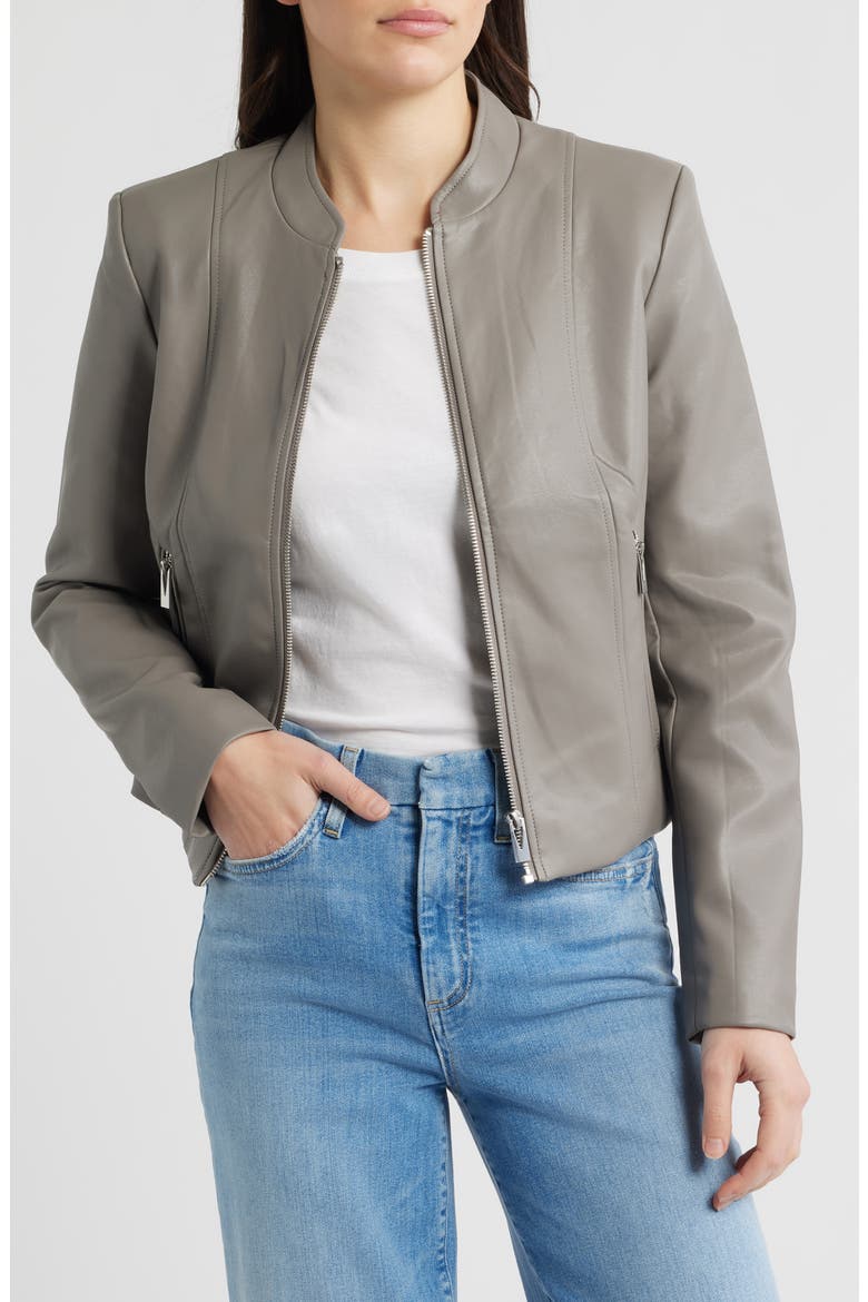 Front Zip Faux Leather Jacket, Alternate, color, DOVE GREY