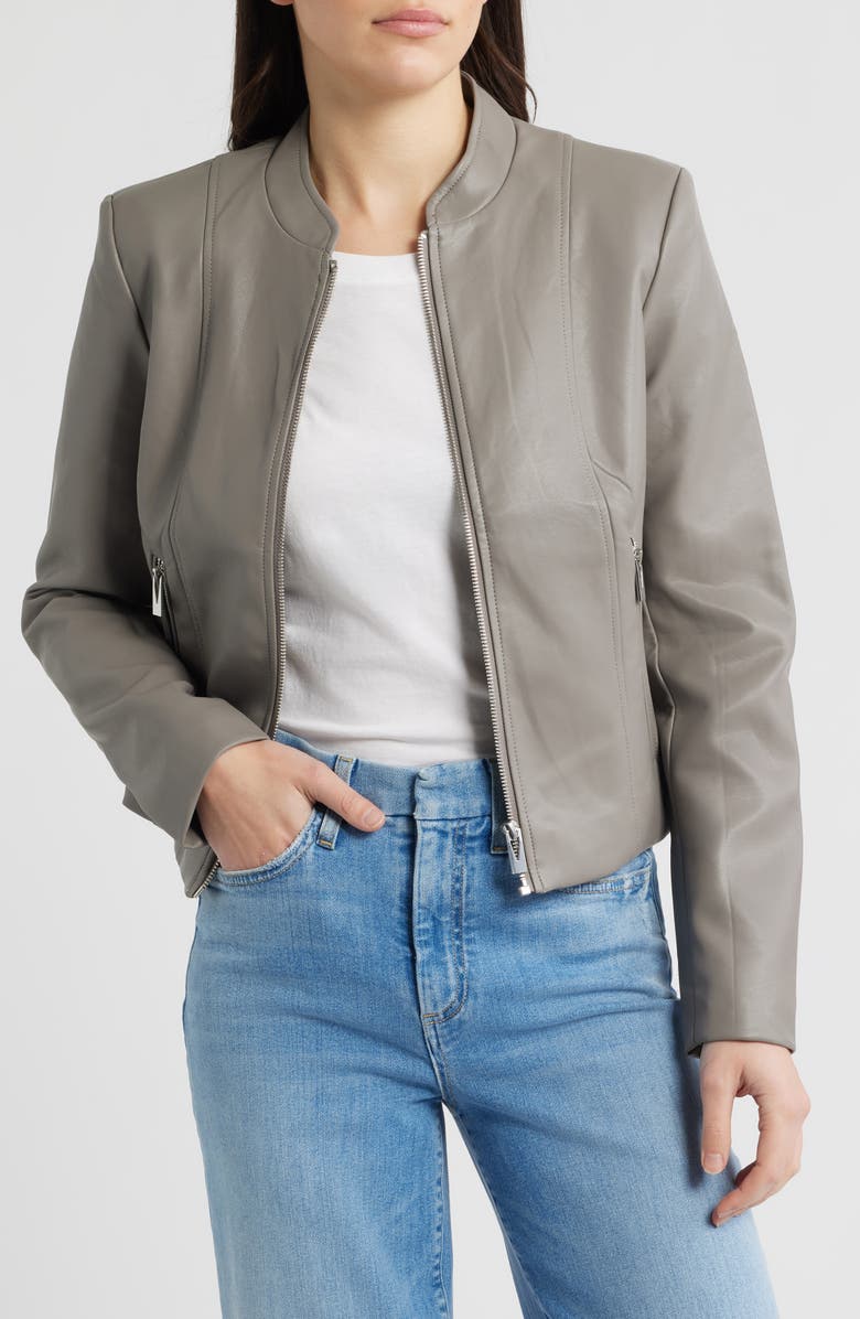 Via Spiga Front Zip Faux Leather Jacket, Alternate, color, Dove Grey