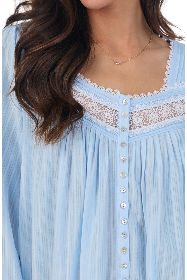 Long Sleeve Cotton Dobby Nightgown, Alternate, color, BLUE