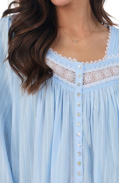 Shop Eileen West Long Sleeve Cotton Dobby Nightgown In Blue