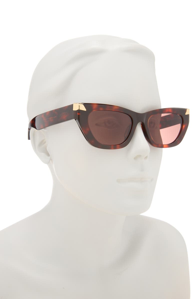 McQueen 53mm Cat Eye Sunglasses, Alternate, color, Havana Havana Brown