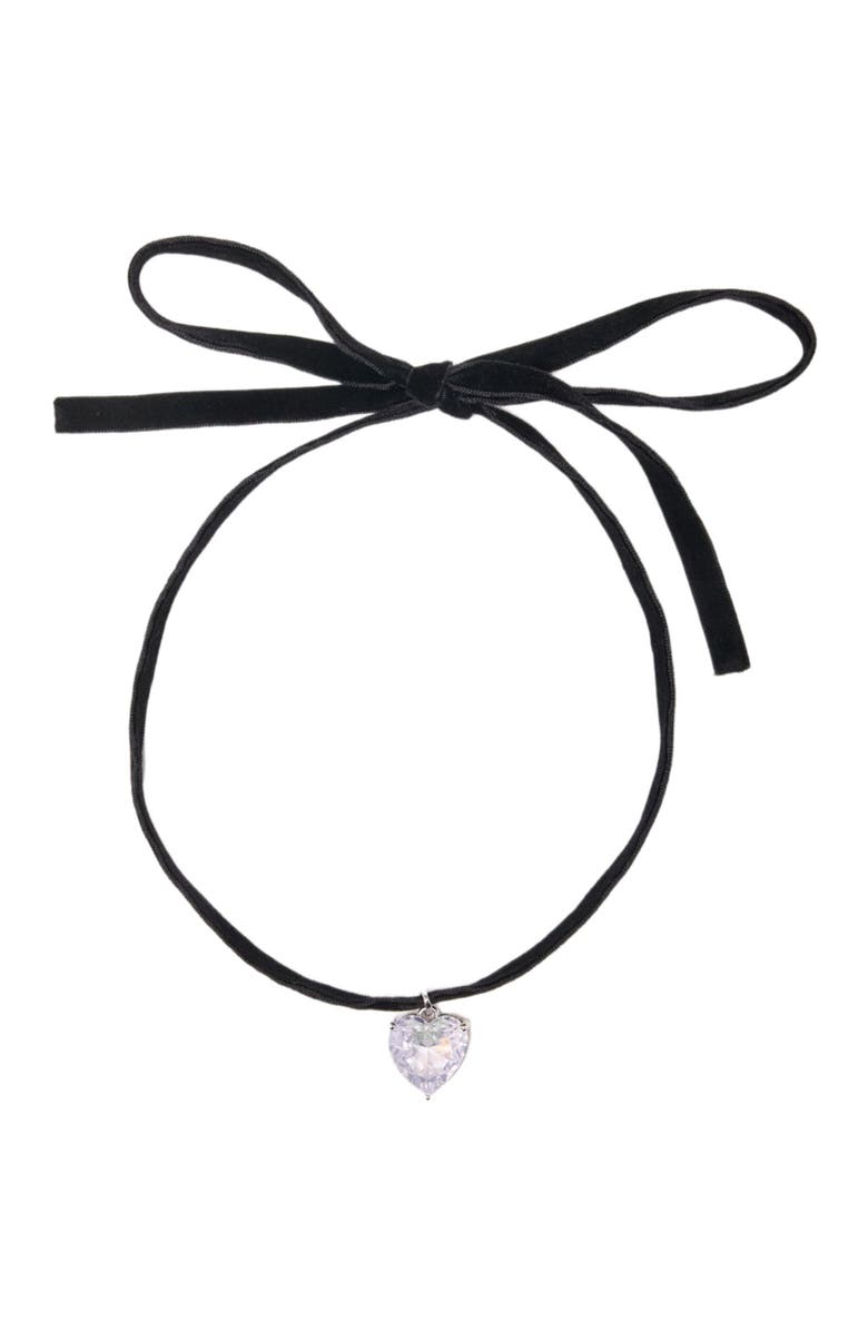 maje Heart necklace with velvet cord, Main, color, Black
