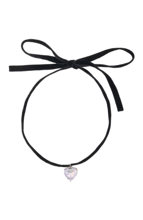 Maje Heart Necklace With Velvet Cord In Black