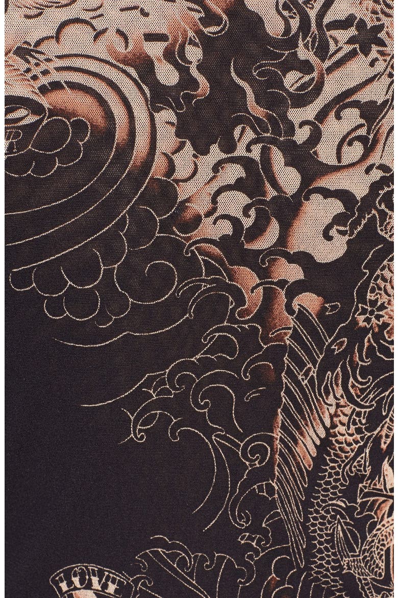 Jean Paul Gautier Tattoo Print Tulle Turtleneck (Nordstrom Exclusive), Alternate, color, BLACK