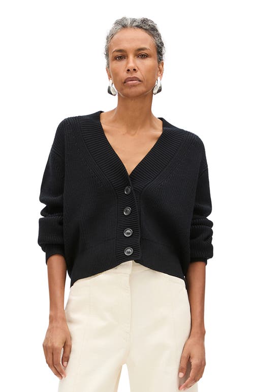 Another Tomorrow Rib Cropped Cardigan in Black at Nordstrom, Size X-Large
