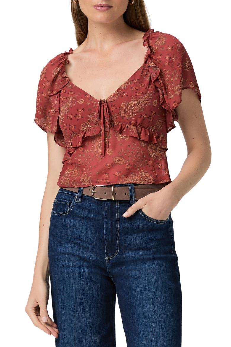 Mirasol Ruffle Silk Top, Main, color, CARMINE RED MULTI