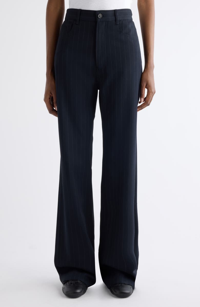 Acne Studios Poltana Fluid Pinstripe Bootcut Trousers, Main, color, Navy
