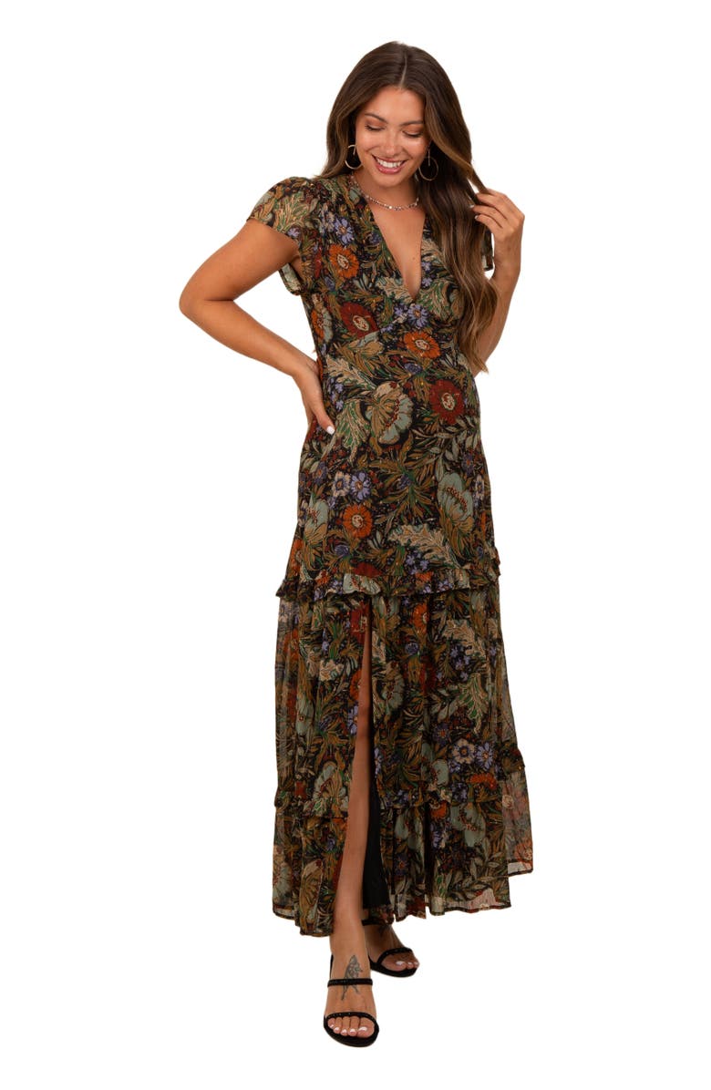 PinkBlush Floral Deep V-Neck Tiered Maxi Dress, Alternate, color, Black