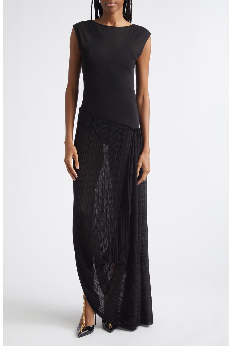 Fléchage Draped Sheer Dress, Main, color, 0PA BLACK