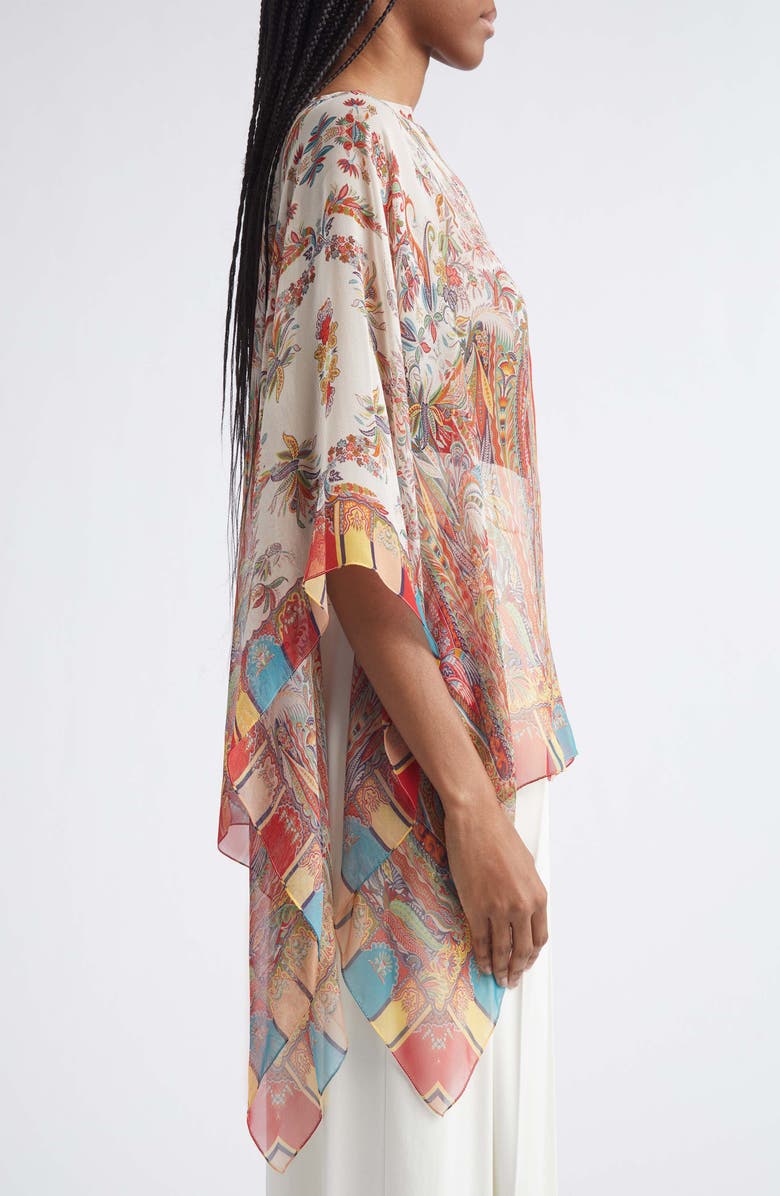 Etro Paisley Print Silk Poncho, Alternate, color, Print On White Base
