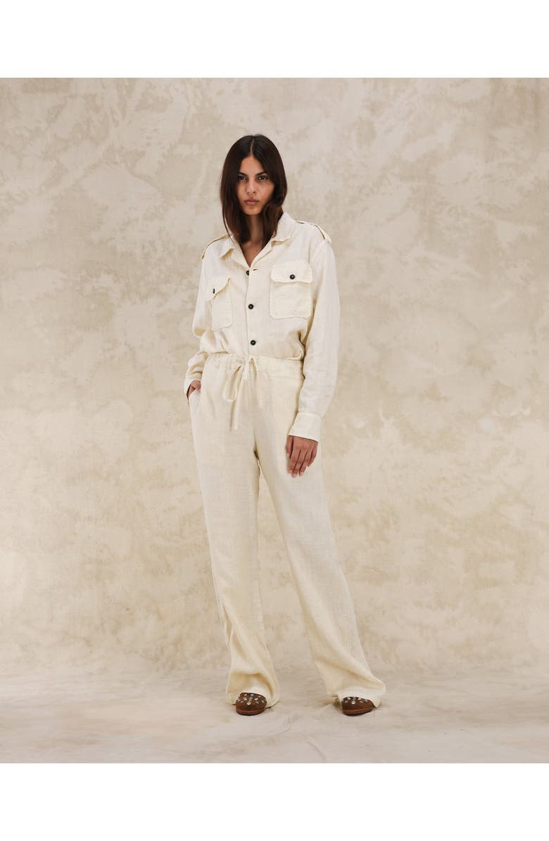 Fortela Jaleh Drawstring Linen Trousers, Alternate, color, Milk