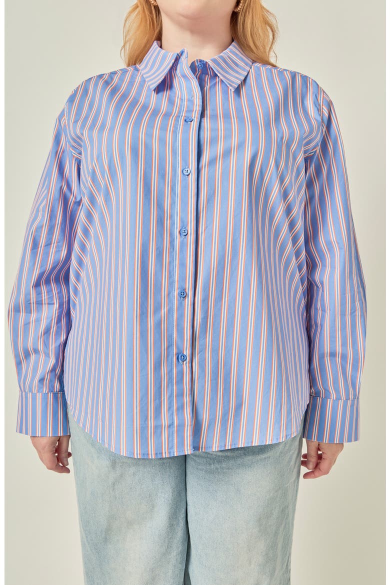 Striped Cotton Shirt, Alternate, color, BLUE/ ORANGE